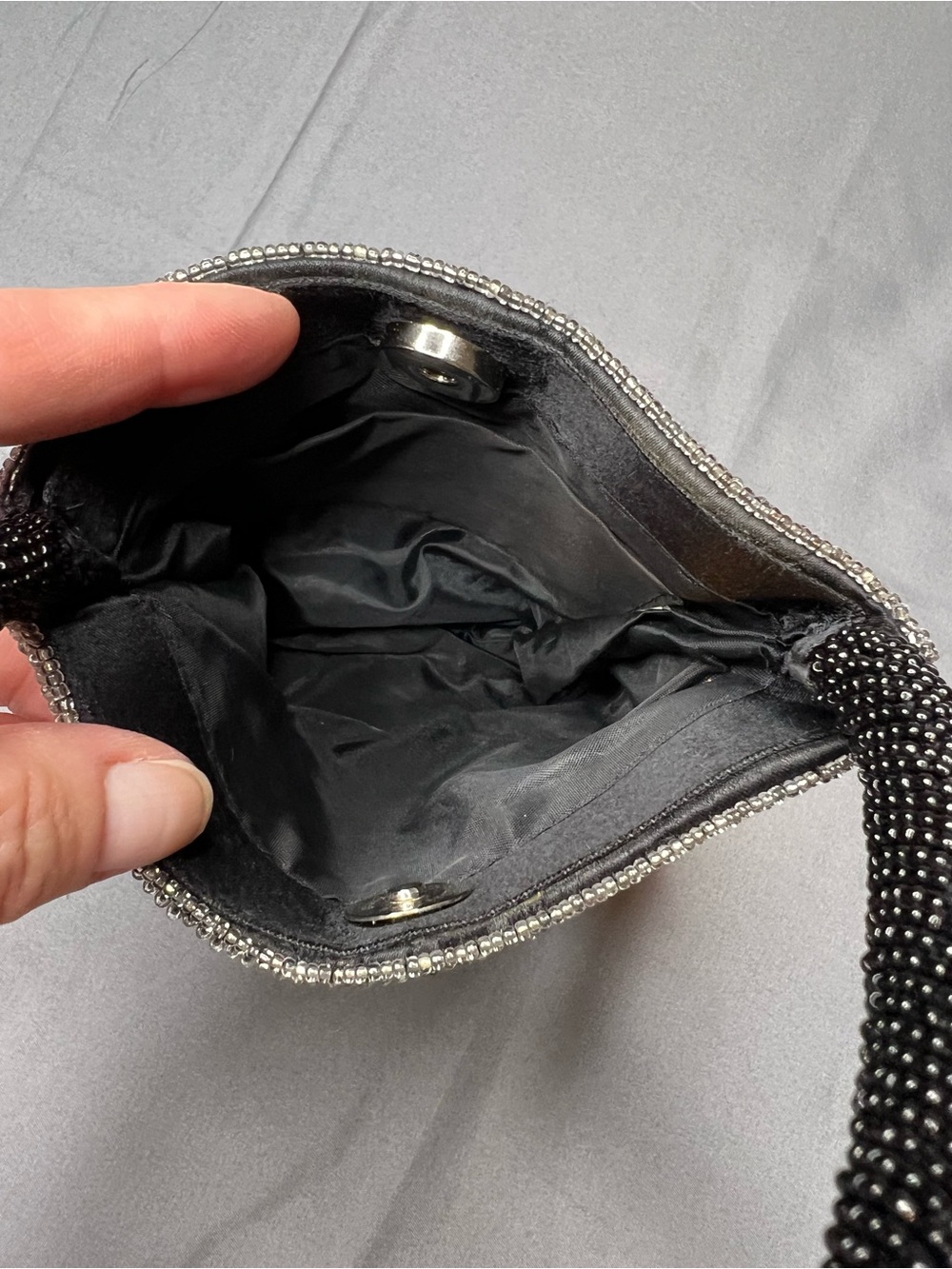 Vintage Black & Silver Fully Beaded Mini Evening Purse Handbag 6x6 - Picture 6 of 6